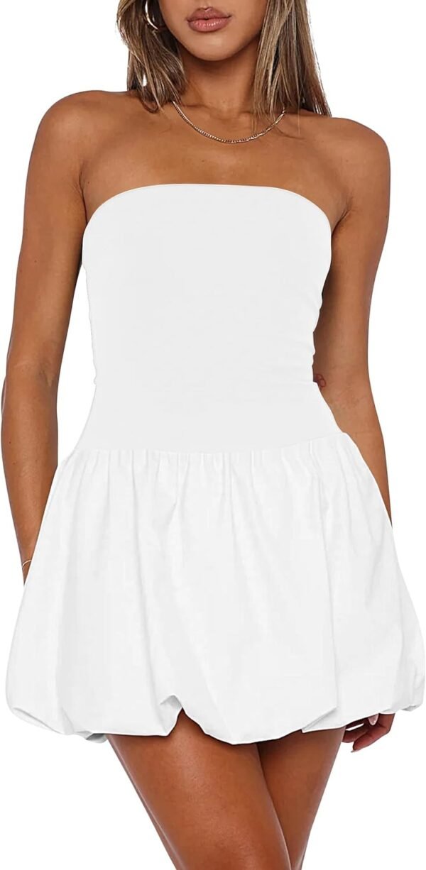 615Zmb1YzyL._AC_SL1500.jpg Women Strapless Tube Top Dress Bubble Skirt Cute Summer Mini Short Dresses Bandeau Corset Dress Casual