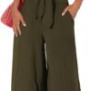 Women's Summer 2 Piece Outfits 2024 Cap Sleeve V Neck Belted Crop Tops Wide Leg Pant Sets Casual Tracksuit