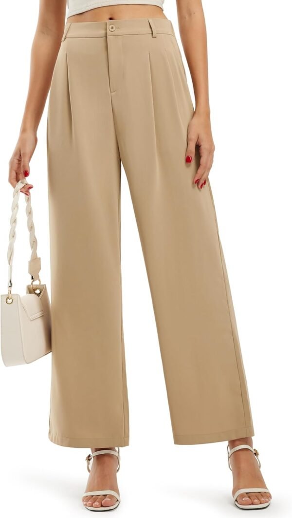Libin Women's Wide Leg Pants High Waisted Work Dress Pants Loose Fit Back Elastic Waist Business Casual Trousers Office