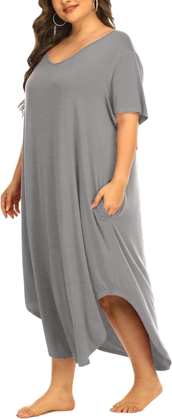Womens Plus Size Nightgowns Sleepwear Short Sleeve Sleep Dress Maxi Night Gowns with Pockets