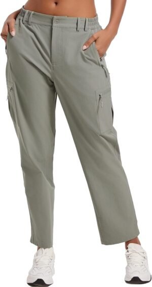 Women's Hiking Cargo Pants Lightweight Water Resistant Quick Dry Outdoor Athletic Pants with 4 Zipper Pockets