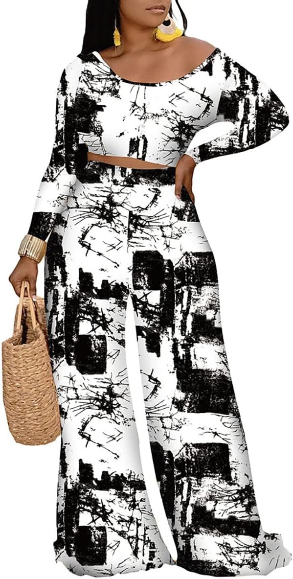 2 Piece Outfits for Women Casual Wide Leg Pants Set Outfits Sexy Front Crop Tops High Waist Jumpsuits Set
