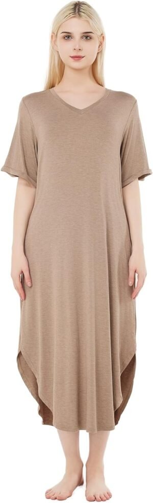 loungewear Womens Nightgown pajamas Bamboo Viscose Super Soft Short Sleeve sleepwear Nightdress Outdoor Wearable