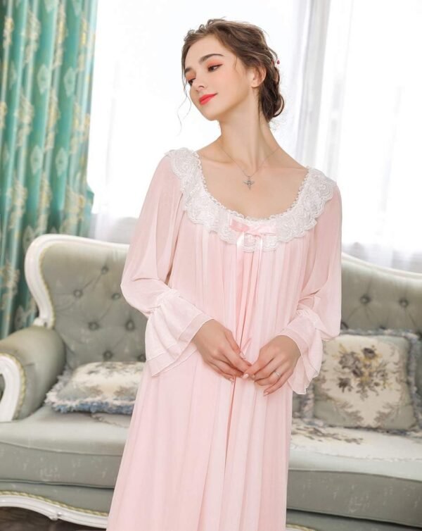 Women's Long-sleeve Mesh Nightdress Princess Vintage Nightgown Lace Sleepwear Pajamas