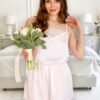 Women’s White Lace Romper- Comfy Vegan Silk One Piece Pajama With Shorts
