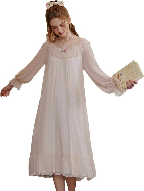 Women's Lace  Nightgown Long Sleeve Sleepwear Nightdress