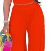 2 Piece Outfits for Women Casual Wide Leg Pants Set Outfits Sexy Front Crop Tops High Waist Jumpsuits Set