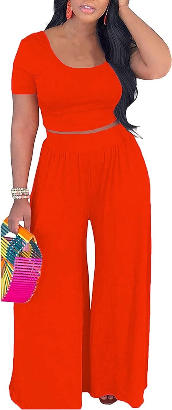 2 Piece Outfits for Women Casual Wide Leg Pants Set Outfits Sexy Front Crop Tops High Waist Jumpsuits Set