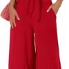 Women's Summer 2 Piece Outfits 2024 Cap Sleeve V Neck Belted Crop Tops Wide Leg Pant Sets Casual Tracksuit