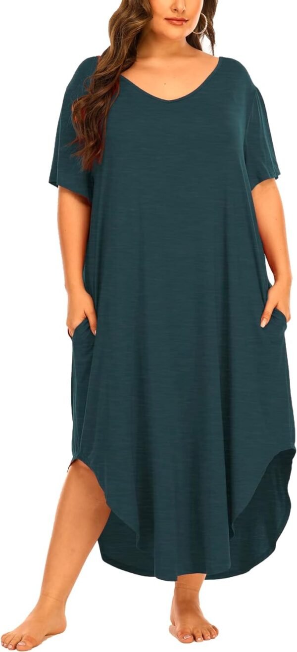 Womens Plus Size Nightgowns Sleepwear Short Sleeve Sleep Dress Maxi Night Gowns with Pockets