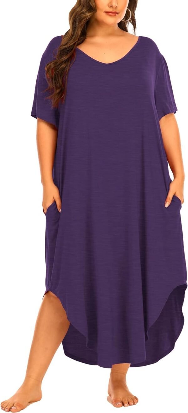 Womens Plus Size Nightgowns Sleepwear Short Sleeve Sleep Dress Maxi Night Gowns with Pockets
