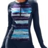 Women Two Piece Rash Guard Long Sleeve Half-Zipper UPF 50 Athletic Surfing Swimsuit