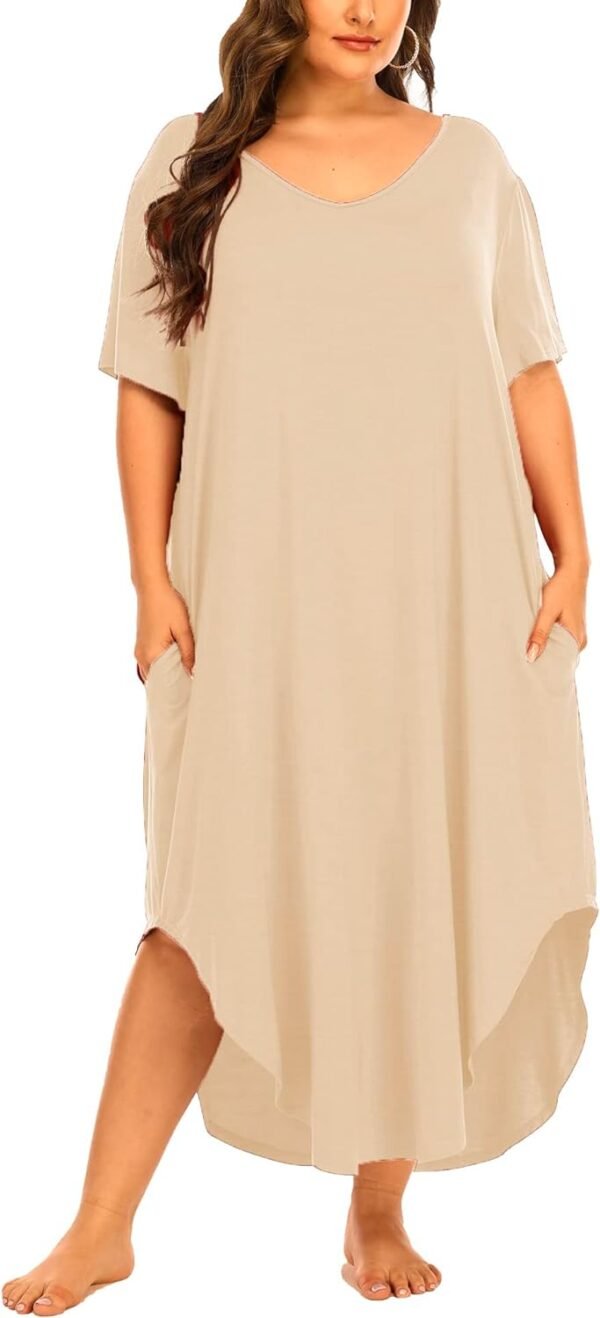 Womens Plus Size Nightgowns Sleepwear Short Sleeve Sleep Dress Maxi Night Gowns with Pockets