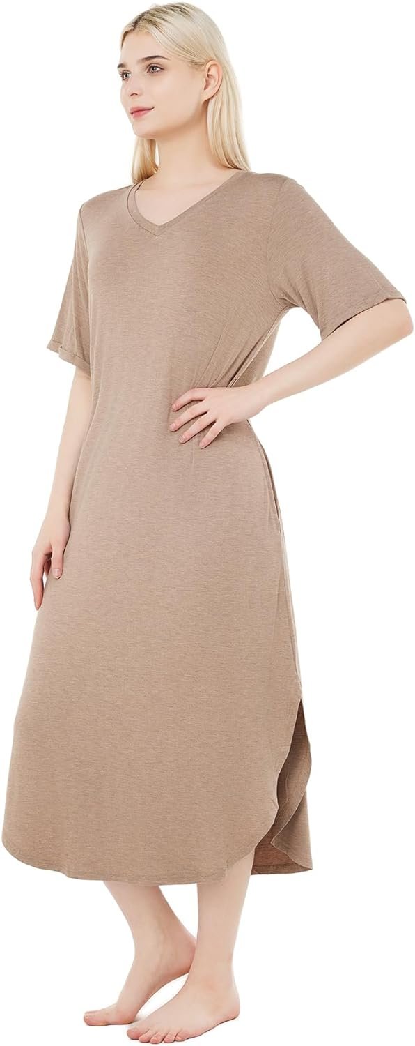 loungewear Womens Nightgown pajamas Bamboo Viscose Super Soft Short Sleeve sleepwear Nightdress Outdoor Wearable