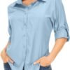 Women's Long Sleeve Safari Clothes UPF 50+ Hiking Fishing Shirts,Sun Protection Quick Dry Light Cooling Shirts