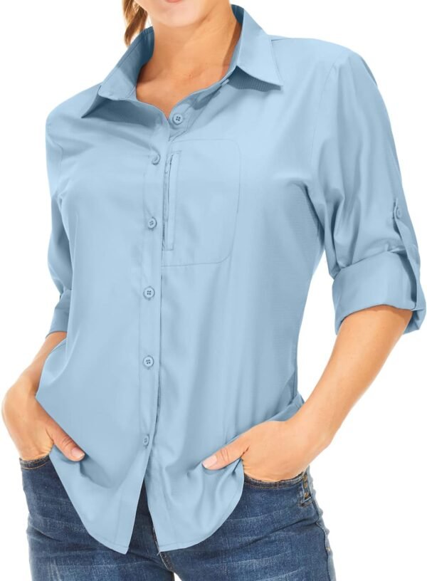 Women's Long Sleeve Safari Clothes UPF 50+ Hiking Fishing Shirts,Sun Protection Quick Dry Light Cooling Shirts