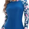 Women 2 Piece Rash Guard Long Sleeve Swimsuits Swim Shirt with Shorts Set Sun Protection UPF 50+ Surf Bathing Suits
