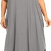 Womens Plus Size Nightgowns Sleepwear Short Sleeve Sleep Dress Maxi Night Gowns with Pockets