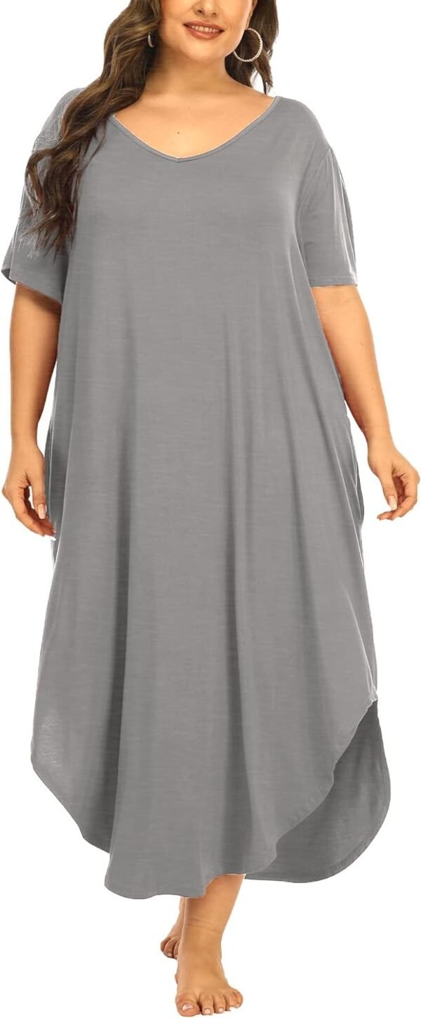 Womens Plus Size Nightgowns Sleepwear Short Sleeve Sleep Dress Maxi Night Gowns with Pockets