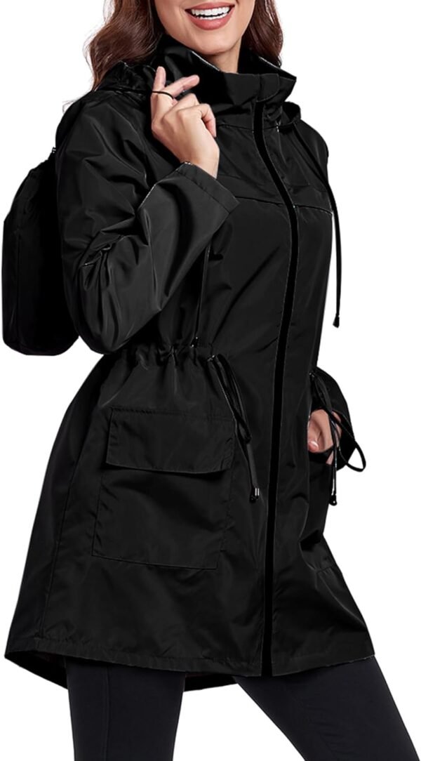 Women Waterproof Raincoat Lightweight Packable Active Outdoor Long Hooded Rain Jacket