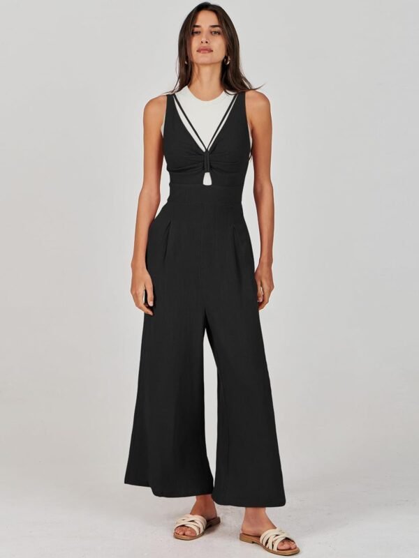 ANRABESS Women's Summer Wide Leg Linen Jumpsuits Dressy V Neck Sleeveless Casual Pants Rompers 2024 Vacation Beach Outfits