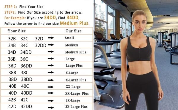 Womens Sports Bra with Zip Closure and Racerback,Wireless Bras,Four-Way Stretch Fabric with Removable Padded