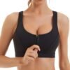 Womens Sports Bra with Zip Closure and Racerback,Wireless Bras,Four-Way Stretch Fabric with Removable Padded