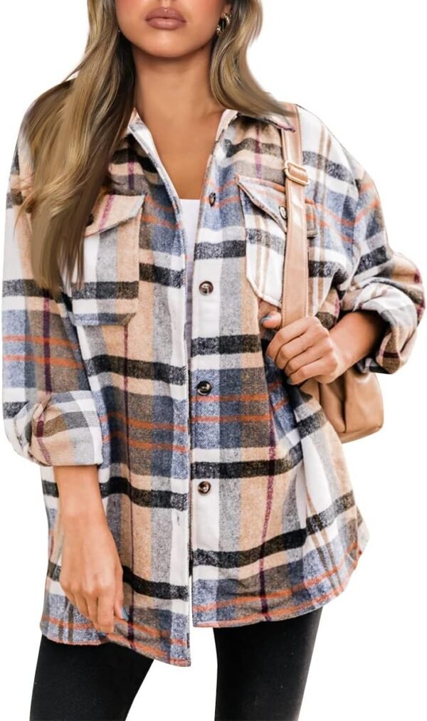 Trendy Queen Womens Flannel Shacket Jacket Casual Plaid Button Down Long Sleeve Shirt Fall Clothes Outfits