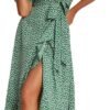 Women's Short Sleeve Satin Dress Button Down with Belt Maxi Shirt Dresses