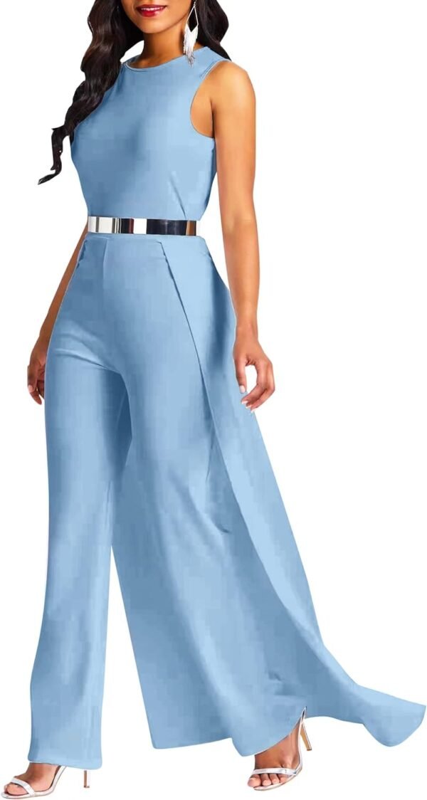 VERWIN Patchwork Overlay Embellished Plain Women's Jumpsuit High-Waist Woman Romper