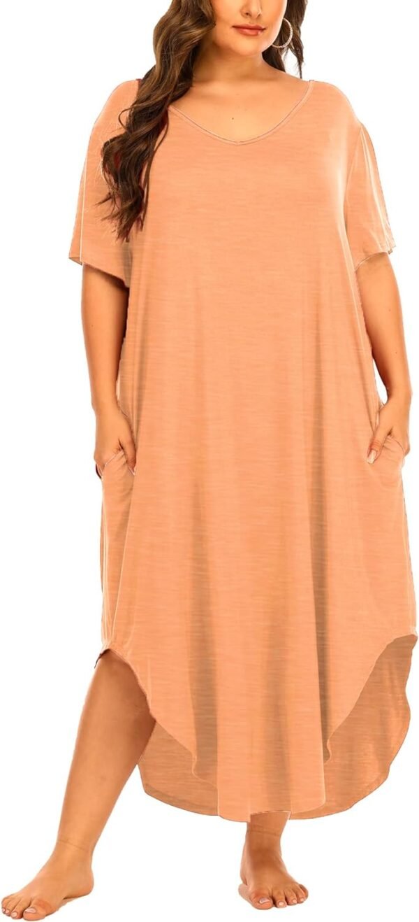 Womens Plus Size Nightgowns Sleepwear Short Sleeve Sleep Dress Maxi Night Gowns with Pockets