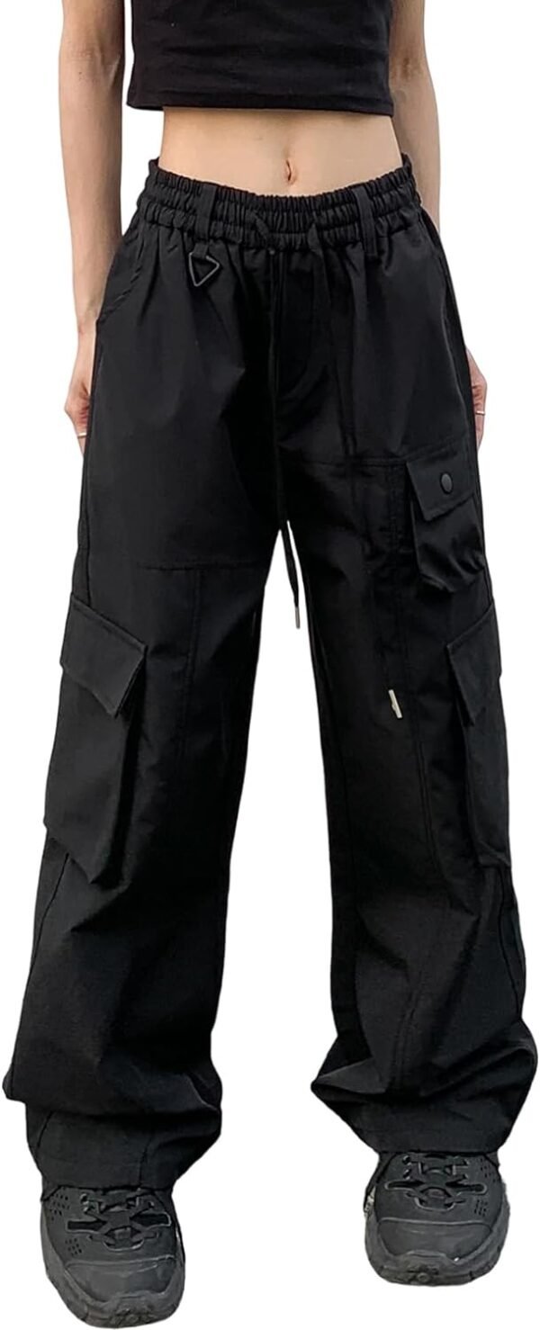 Women Cargo Pants Trendy Parachute Pants Elastic Waist Hiking Pants Lightweight Waterproof Baggy Joggers with Pockets