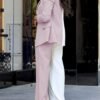 Women's Casual Outfits Lightweight Blazer Jacket and Wide Leg Pants Suit Set