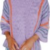 Womens 2024 Cute Spring Summer Color Block Striped Lightweight Comfy Cable Knit Beach Boho Clothes Pullover Sweaters