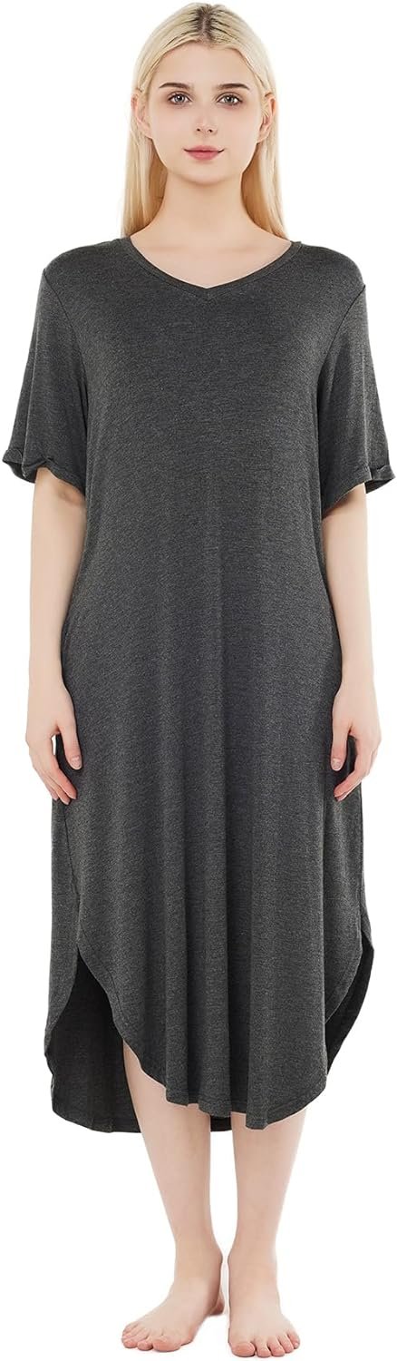 loungewear Womens Nightgown pajamas Bamboo Viscose Super Soft Short Sleeve sleepwear Nightdress Outdoor Wearable