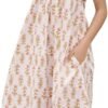 Womens Ruffle Nightgown Cotton Sleeveless Nightdress Soft Printed Night gown with Pockets