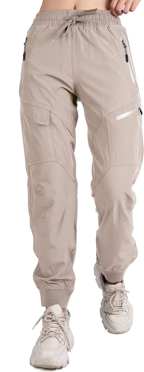 61WqfNmzrCL._AC_SL1500.jpg Women's Athletic Hiking Cargo Joggers Pants Outdoor Workout Lightweight Quick Dry UPF 50 Zipper Pockets
