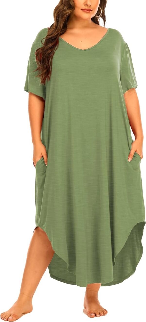 Womens Plus Size Nightgowns Sleepwear Short Sleeve Sleep Dress Maxi Night Gowns with Pockets