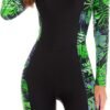Women Zip Rash Guard Long Sleeve One Piece Splice Swimsuit UPF 50+ Tummy Control Surfing Bathing Suits Boyshort Bottom