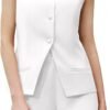 Women's Summer 2 Piece Outfits Sleeveless Round Neck Button Down High Waisted Pants 2024 Business Work Sets