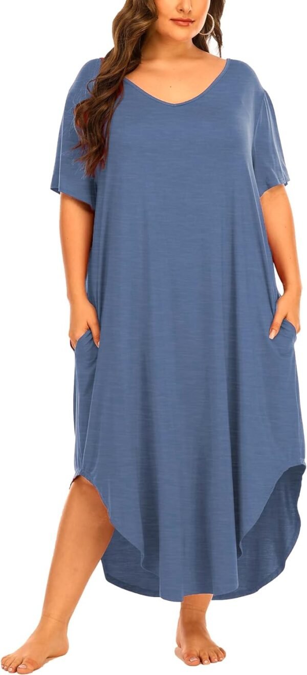 Womens Plus Size Nightgowns Sleepwear Short Sleeve Sleep Dress Maxi Night Gowns with Pockets