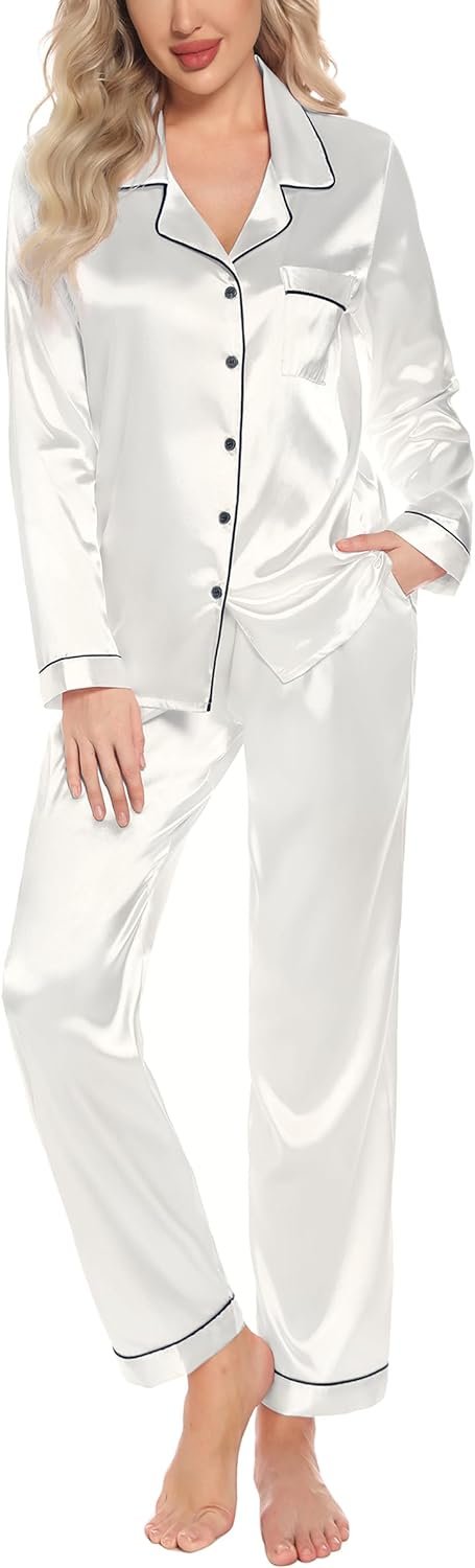 Pajamas Set Long Sleeve Womens Button Down Sleepwear Two Piece Nightwear Soft Pj Lounge Sets S-XXL