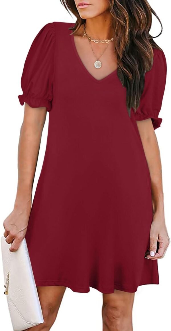 Women's Casual Dresses Puff Short Sleeve V-Neck Cocktail Dress with Pockets