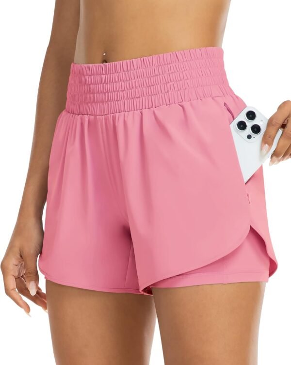 Womens High Waist Running Shorts Athletic Workout Quick Dry Shorts for Women with Pockets Gym Yoga White Summer Shorts