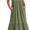 ANRABESS Women's Summer Casual Sleeveless V Neck Swing Dress Fit & Flare Flowy Tiered Maxi Beach Sundress with Pockets