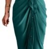 Women's Short Sleeve Satin Dress Button Down with Belt Maxi Shirt Dresses