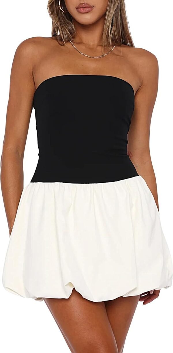 61a-gpWpJEL._AC_SL1500.jpg Women Strapless Tube Top Dress Bubble Skirt Cute Summer Mini Short Dresses Bandeau Corset Dress Casual