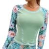 Women's Long Sleeves Rash Guard Athletic Swim Aztec Tankini Sets Swimsuit