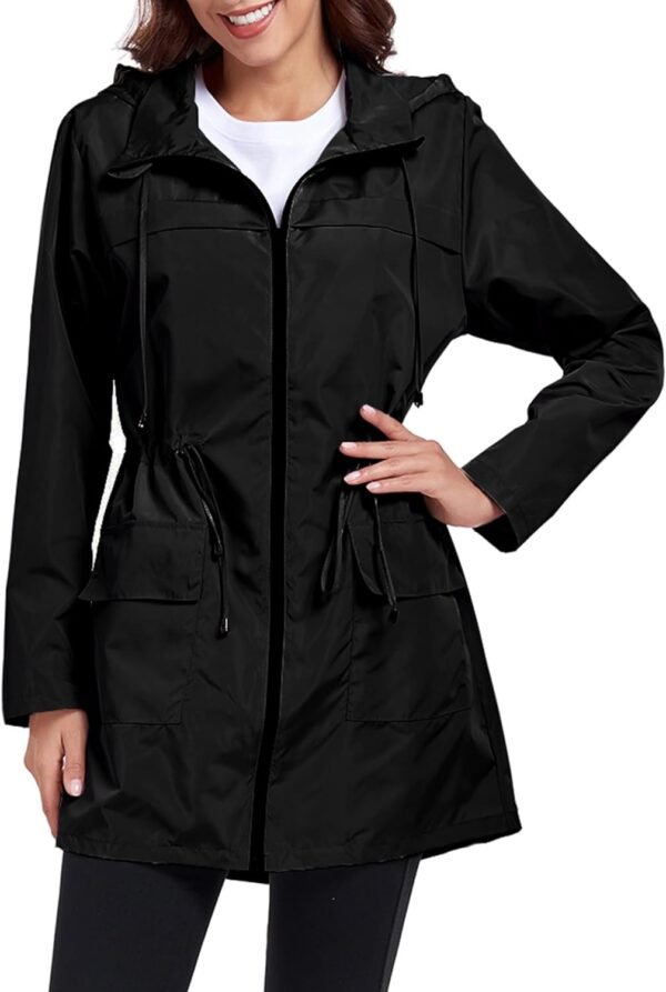 Women Waterproof Raincoat Lightweight Packable Active Outdoor Long Hooded Rain Jacket