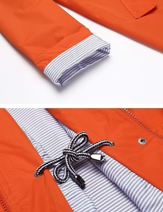 Rain Jacket Women Striped Lined Hooded Lightweight Raincoat Outdoor Waterproof Windbreaker